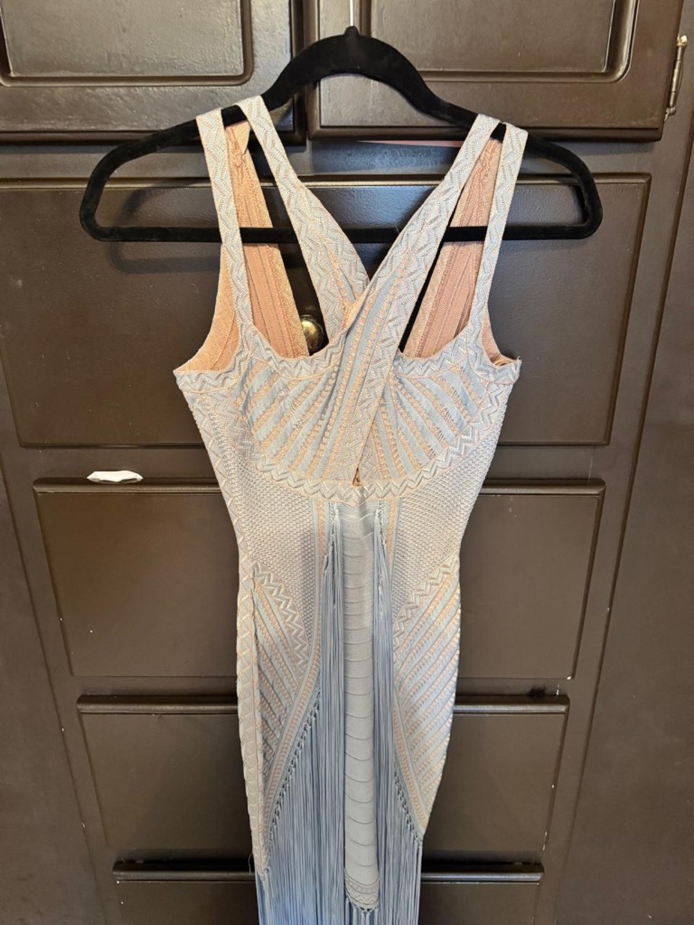 Herve Leger Blue Fringe Halter Maxi Dress - Picture 6 of 12